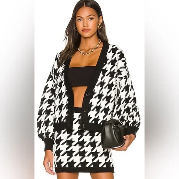 EUC size XS Alice + Olivia Zeina Houndstooth cardigan - Picture 1 of 4